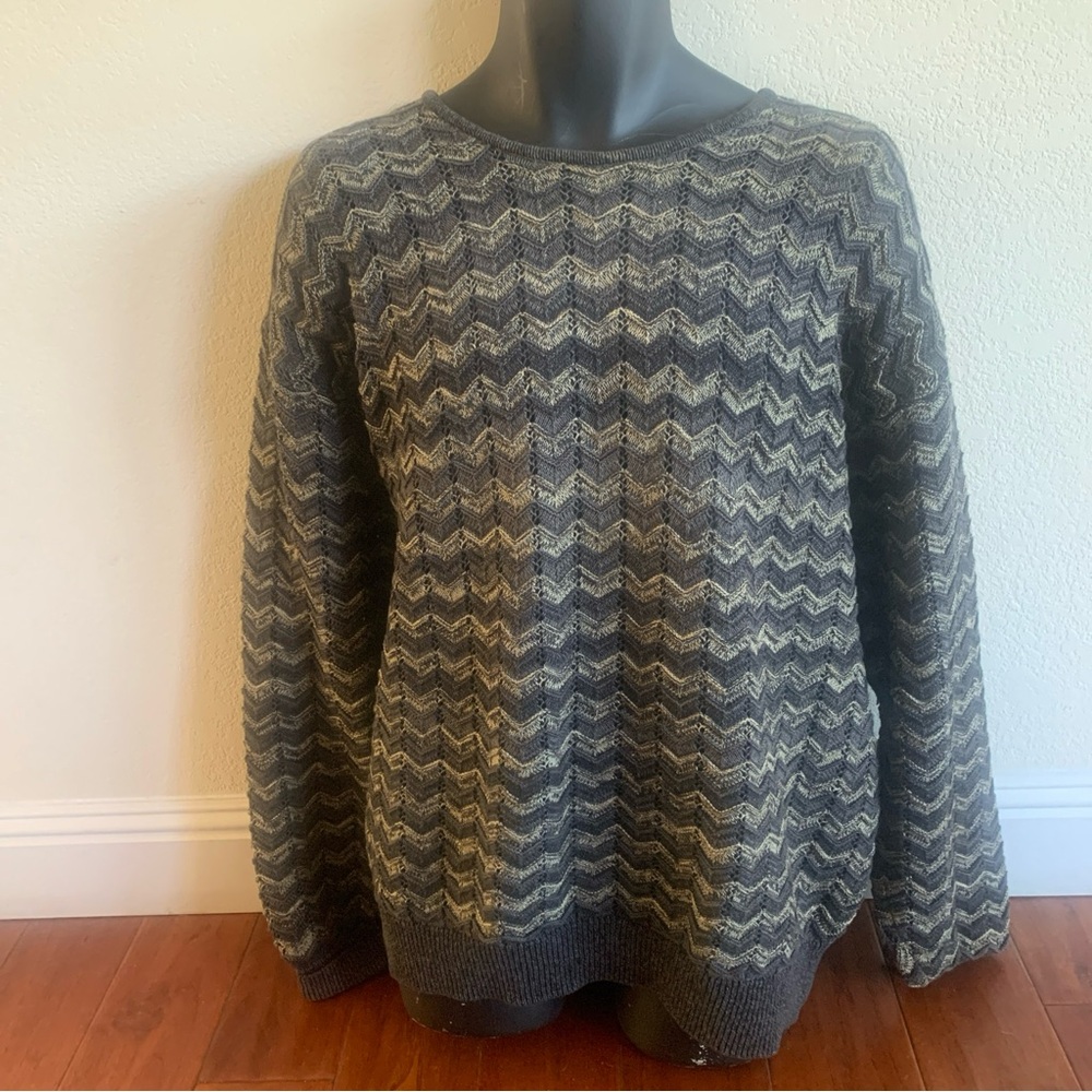 Oleg Cassini Sweater Men's Size XL Cotton Crew Neck Khaki Gray Chevron Vintage